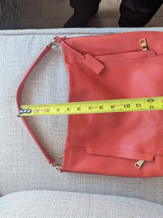 Coach Coral-Red Pebbled Leather Shoulder Hobo - Picture 8 of 8